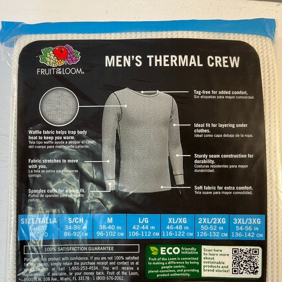 Fruit of the Loom Mens Recycled Waffle Thermal Underwear Crew Top - NWT - Picture 5 of 5